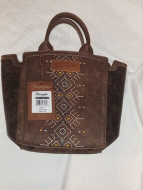 Wrangler Brown Tote with Blue and Gold Embroidery